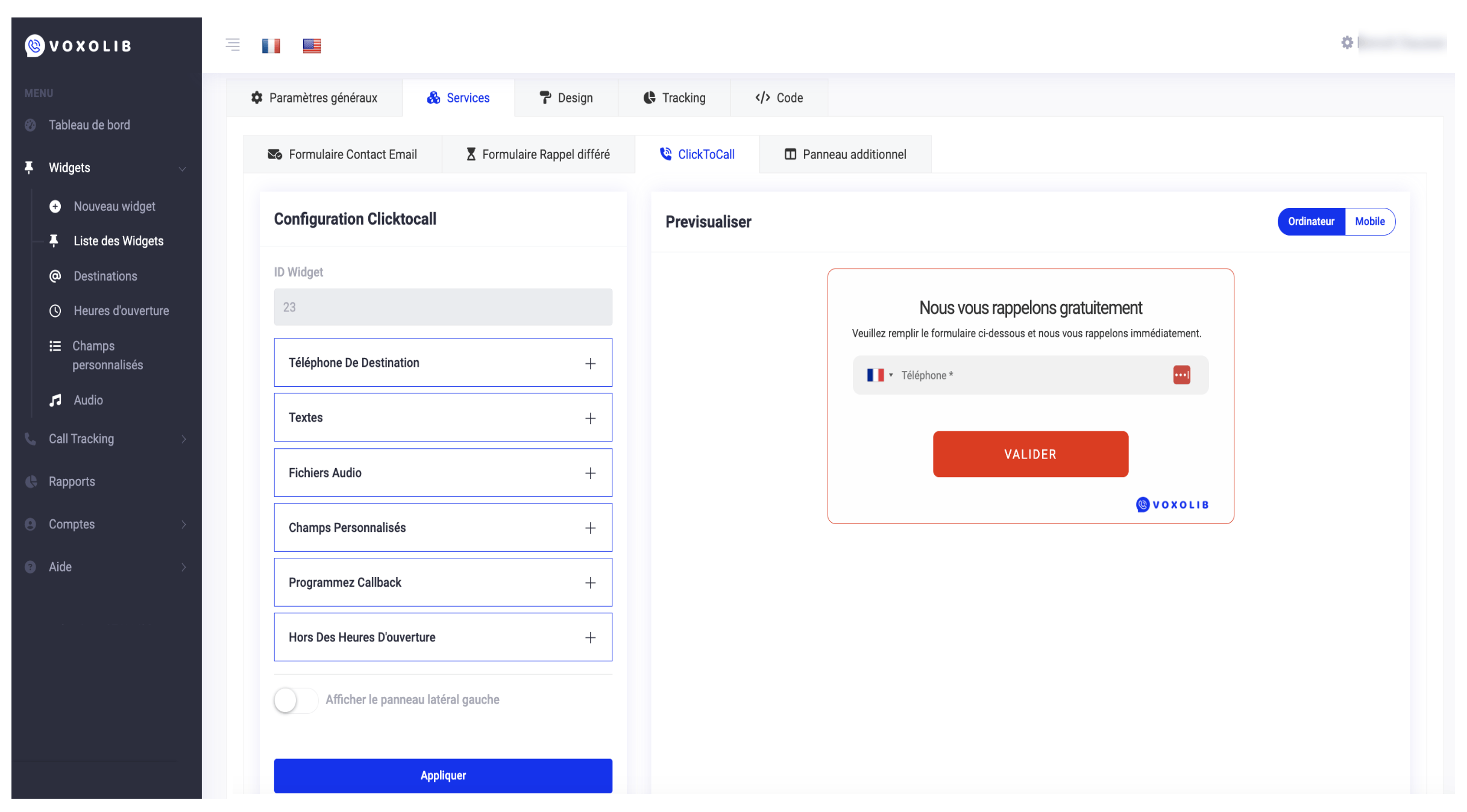 screenshot of Web Callback